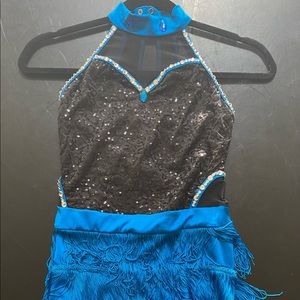 blue and black dance costume